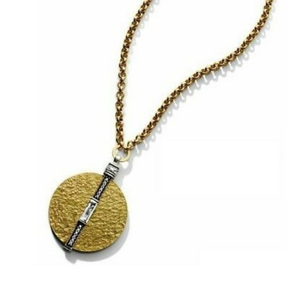 Silpada Brass/Crystal Token Necklace
